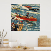 Dodge Motor Speed Boat  Antiek Rij Oceaan Poster (Keuken)