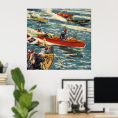 Dodge Motor Speed Boat  Antiek Rij Oceaan Poster (Thuiskantoor)