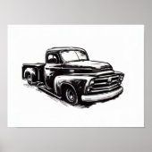 Dodge vrachtwagen inkt tekening zwart-wit poster (Voorkant)