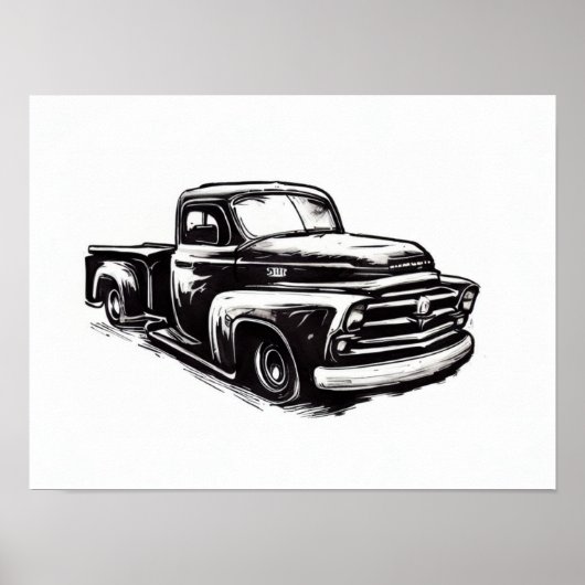 Dodge vrachtwagen inkt tekening zwart-wit poster (Voorkant)