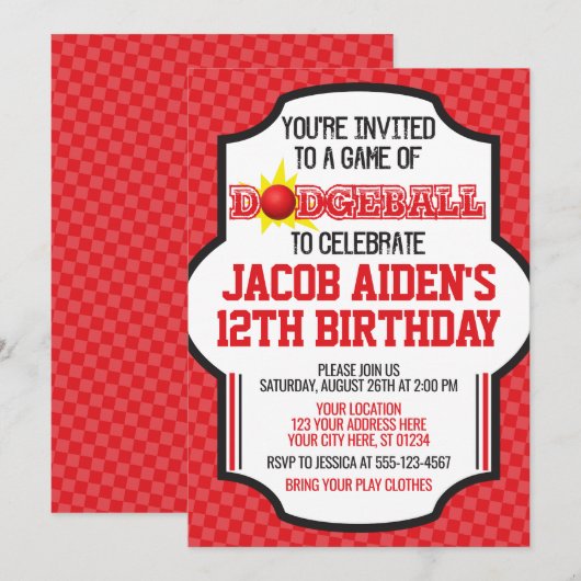 Dodgeball Birthday Uitnodiging | Dodge Ball Invite (Voorkant / Achterkant)