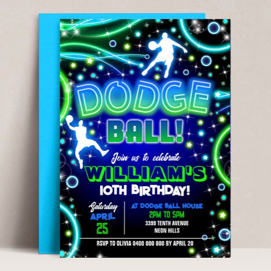Dodgeball verjaardagsuitnodiging Neon Dodgeball Pa Kaart