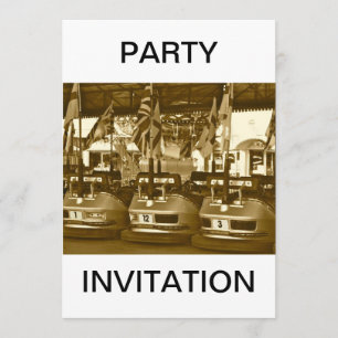 Dodgem Cars in Sepia Party Invitation Kaart