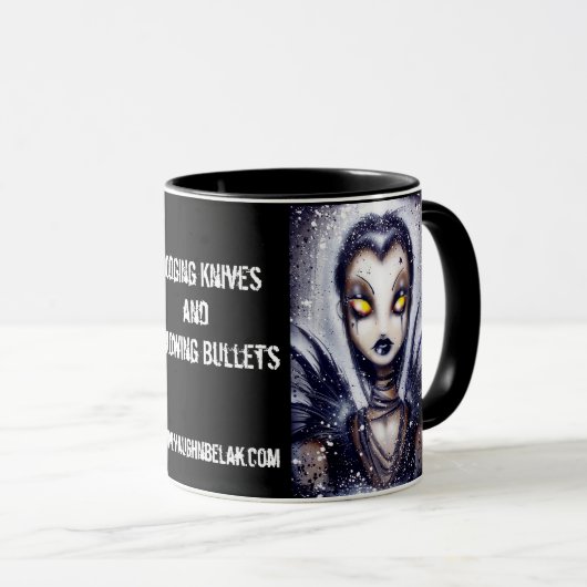 Dodging Knives en Throwing Bullets mok (Voorkant rechts)