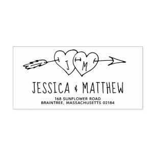 Dodled Wedding Hearts met Arrow Monogram Zelfinktende Stempel