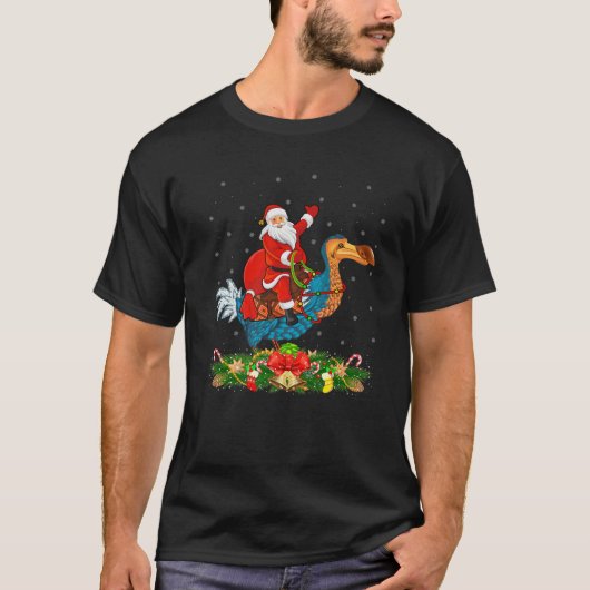 Dodo Bird Lover Funny Santa Riding Dodo Kerstmis T-shirt (Voorkant)