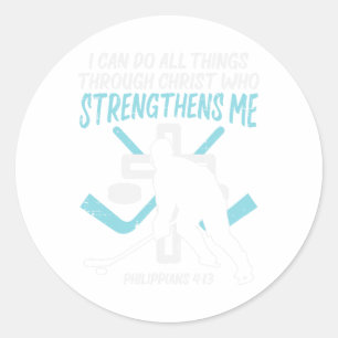 Doe Alle Dingen IJshockey Christelijke Speler Goal Ronde Sticker