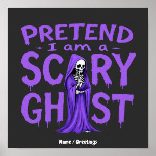 Doe alsof ik een eng spook ben, grappig paars ske Poster