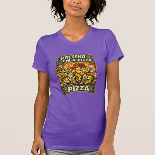 Doe alsof ik een pizza ben Funny T-Shirt – Retro C (Voorkant)