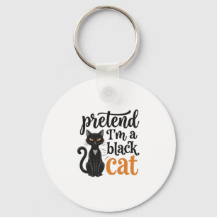 Doe alsof ik een zwarte kat ben Halloween kat T-sh Sleutelhanger