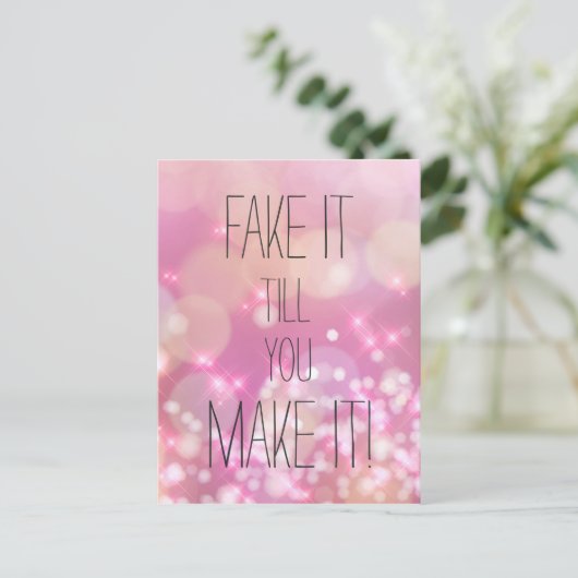 Doe alsof tot je het haalt! Roze Glitter Quote Briefkaart (Staand voorkant)