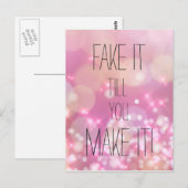 Doe alsof tot je het haalt! Roze Glitter Quote Briefkaart (Voorkant / Achterkant)