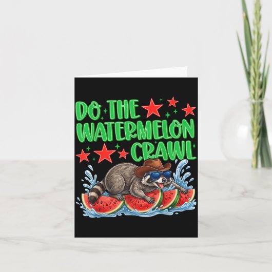 Doe de Watermeloen Crawl Grappige Wasbeer Cowboy Kaart (Voorkant)
