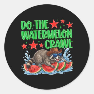 Doe de Watermeloen Crawl Grappige Wasbeer Cowboy Ronde Sticker