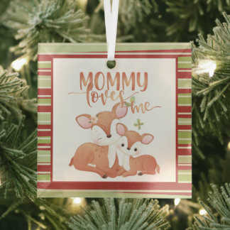 Doe Deer en Fawn Mommy Loves me Glas Ornament