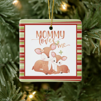 Doe Deer en Fawn Mommy Loves me Keramisch Ornament