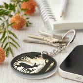 Doe Deer en Fawn Ronde Acryl Sleutelhanger (Voorkant Rechts)