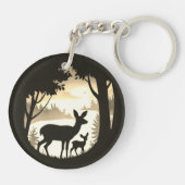 Doe Deer en Fawn Ronde Acryl Sleutelhanger (Achterkant)