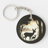 Doe Deer en Fawn Ronde Acryl Sleutelhanger (Voorkant)