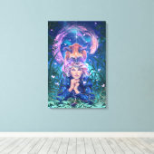Doe een wens met Magicfox- fantasie kunst Canvas Afdruk (Insitu (Houten vloer))