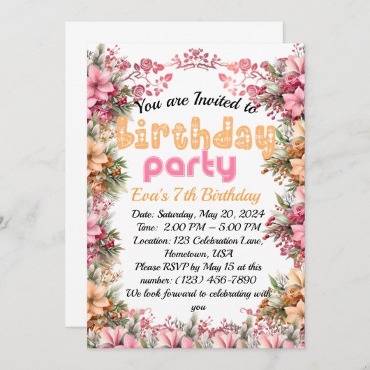 Doe een wens: verjaardagsuitnodiging kaart (Voorkant / Achterkant)