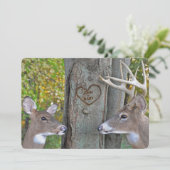 Doe en bok bij boom met gegraveerde hart jubileum kaart (Staand voorkant)