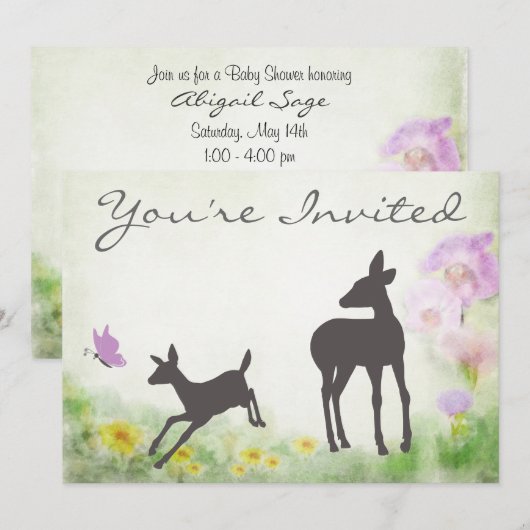  Doe en Fawn Deer Baby shower uitnodiging (Voorkant / Achterkant)