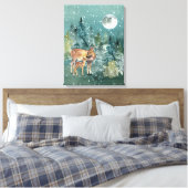Doe en Fawn Deer Forest Full Moon Snowfall Canvas Afdruk (Insitu (Slaapkamer))