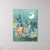 Doe en Fawn Deer Forest Full Moon Snowfall Canvas Afdruk (Voorkant)
