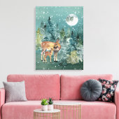 Doe en Fawn Deer Forest Full Moon Snowfall Canvas Afdruk (Insitu (Woonkamer))
