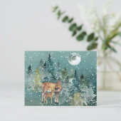 Doe en Fawn Deer in Forest Full Moon Snowfall Briefkaart (Staand voorkant)
