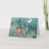 Doe en Fawn Deer in Forest Full Moon Snowfall Kaart (Voorkant)