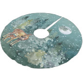 Doe en Fawn Deer in Forest Full Moon Snowfall Kerstboom Rok (Gekanteld)