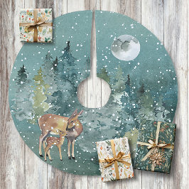 Doe en Fawn Deer in Forest Full Moon Snowfall Kerstboom Rok