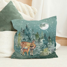 Doe en Fawn Deer in Forest Full Moon Snowfall