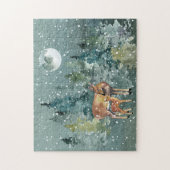 Doe en Fawn Deer in Forest Full Moon Snowfall Legpuzzel (Verticaal)
