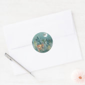 Doe en Fawn Deer in Forest Full Moon Snowfall Ronde Sticker (Envelop)
