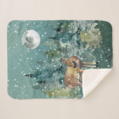 Doe en Fawn Deer in Forest Full Moon Snowfall Sherpa Deken (Voorkant (horizontaal))