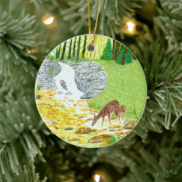 Doe en Fawn Keramisch Ornament