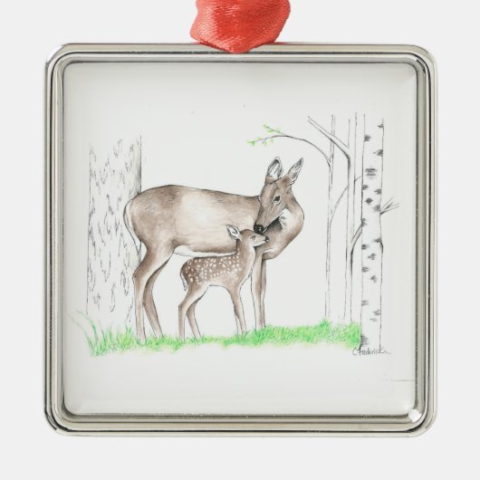 Doe en Fawn Metalen Ornament (Voorkant)