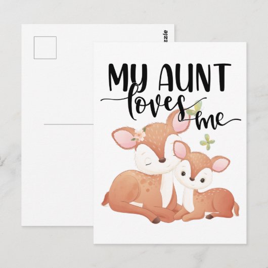 Doe en Fawn Mijn tante houdt van me Briefkaart (Voorkant / Achterkant)
