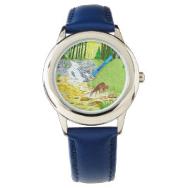 Doe en Fawn RVS Blauw Kinder Horloge