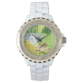 Doe en Ree herten Roze Goud Vintage Wit Horloge