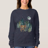 Doe Fawn Deer Forest Full Moon Snowfall Holiday Trui (Voorkant)