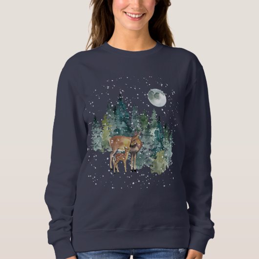 Doe Fawn Deer Forest Full Moon Snowfall Holiday Trui (Voorkant)