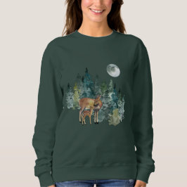Doe Fawn Deer Forest Full Moon Snowfall Kerstmis Trui