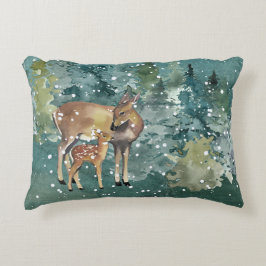 Doe Fawn Deer in Forest Snowfall Accent Kussen