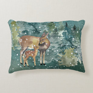 Doe Fawn Deer in Forest Snowfall Accent Kussen
