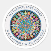 Doe gerechtigheid, liefdesgenade, loop rustig met ronde sticker (Voorkant)