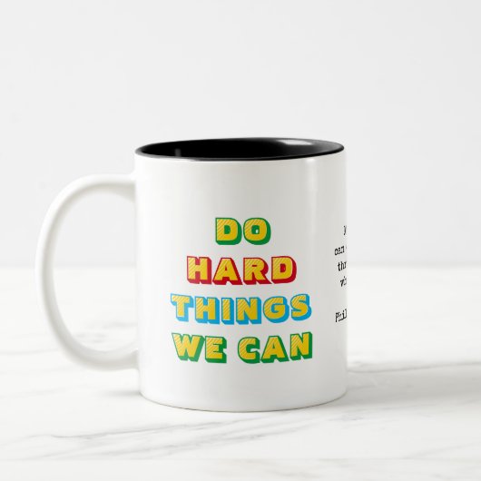 DOE HARD THINGS Custom Phil 4v13 Christelijk Tweekleurige Koffiemok (Links)